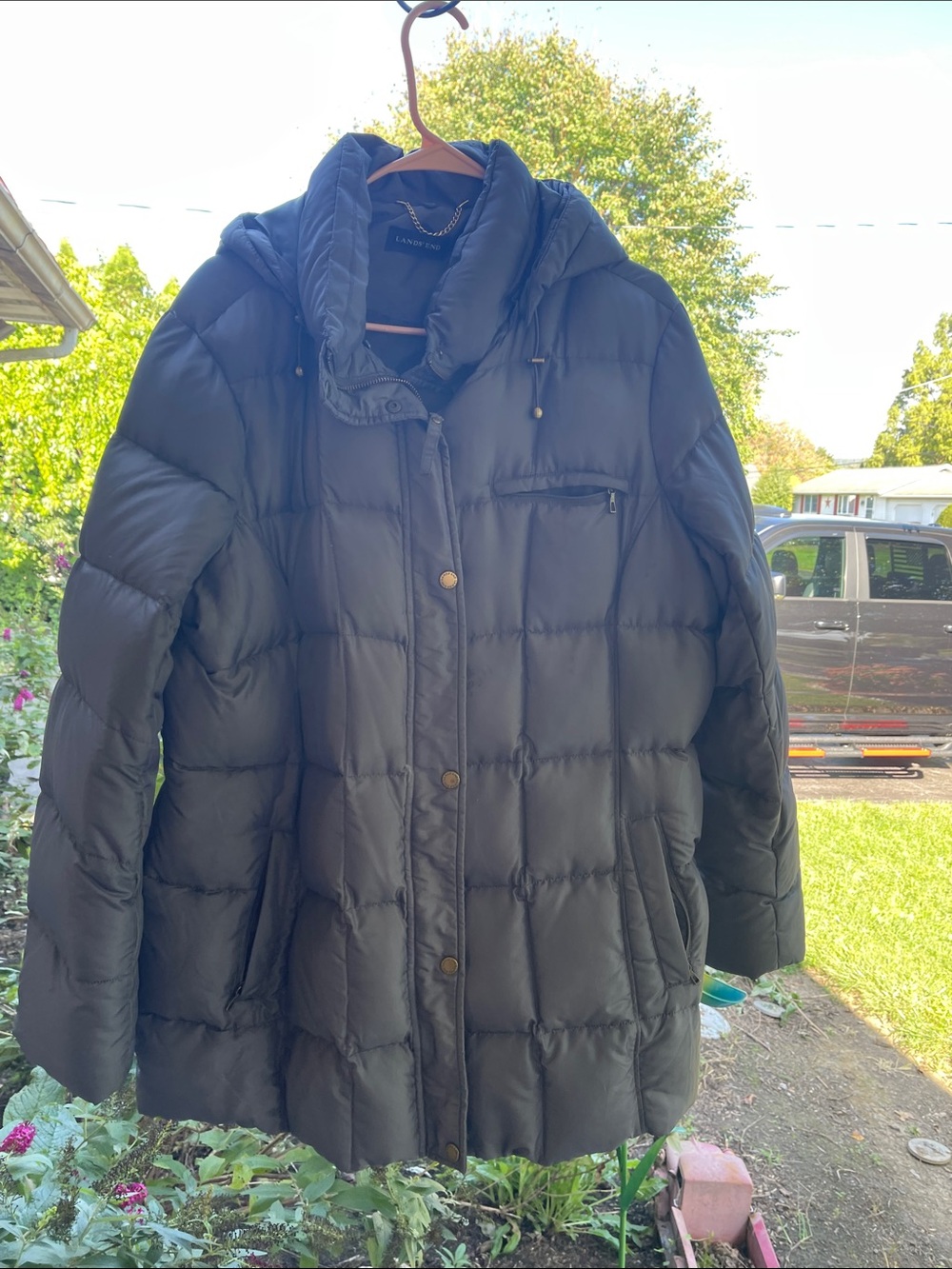 Lands' End Women's Black Quilted Puffer Coat with Hood